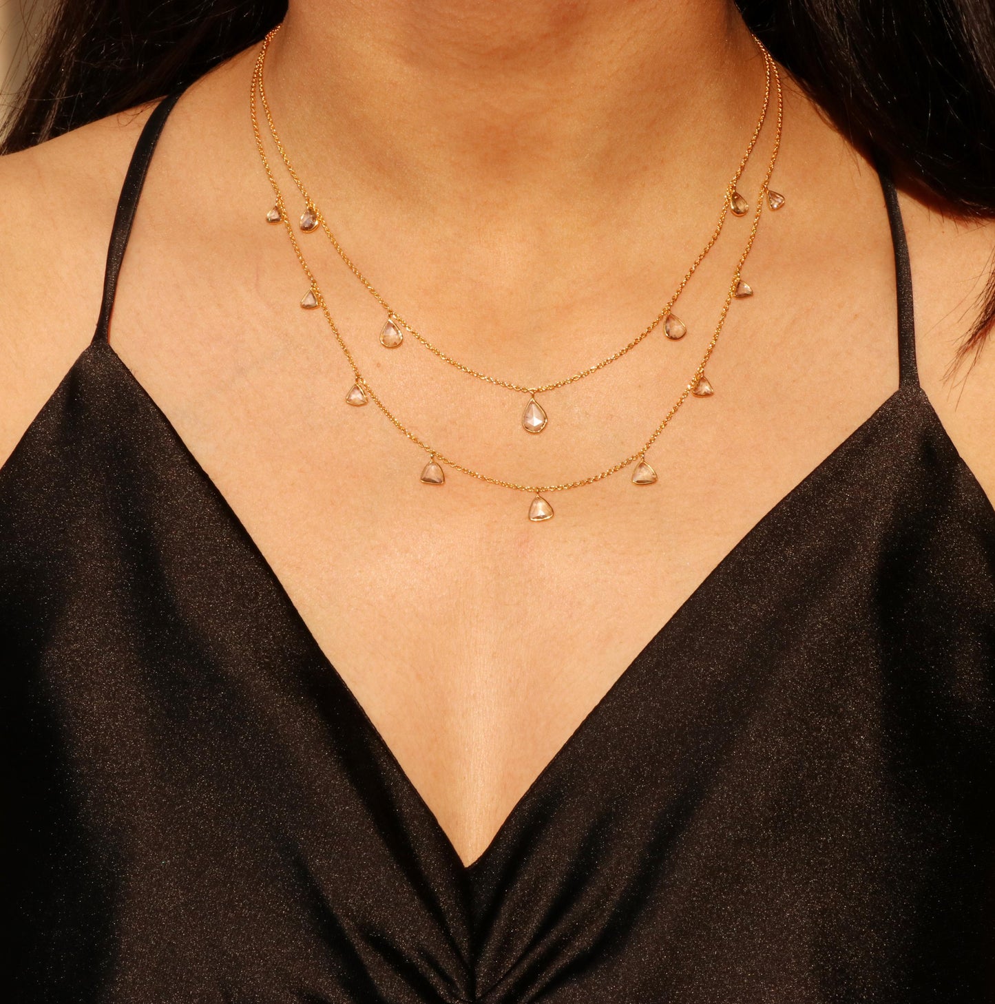 14k Gold Rose Cut Diamond Necklace - 1.64 Carats Diamond Minimalist Necklace