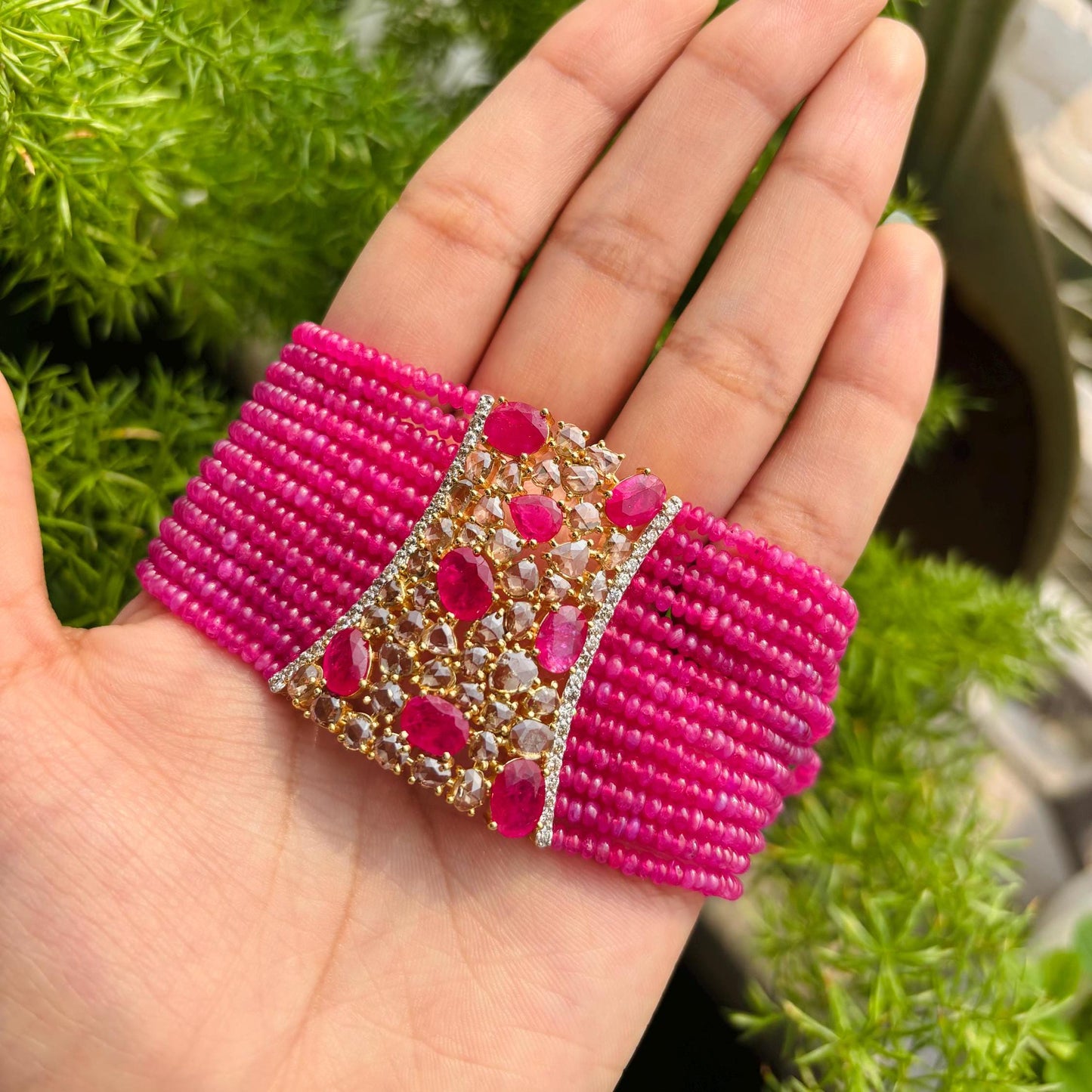14k Gold Natural Ruby & Diamond Bracelet - 141.04 Carats Ruby, 5.54 Carats Diamond Victorian Beaded Bracelet