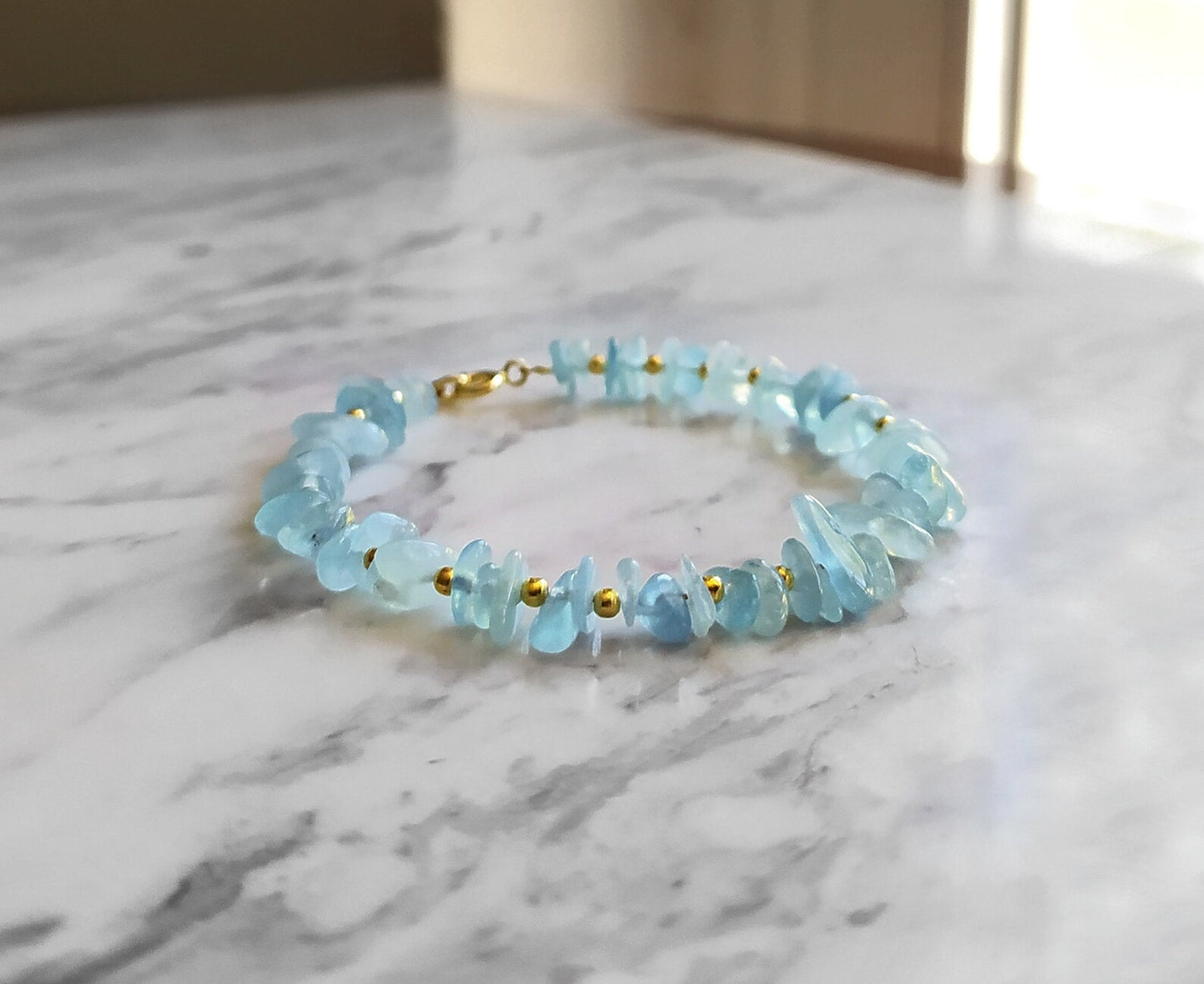 Raw Aquamarine Beaded Bracelet