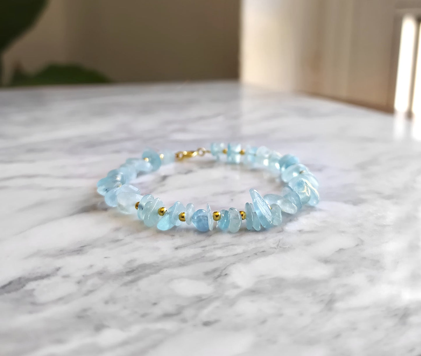 Raw Aquamarine Beaded Bracelet