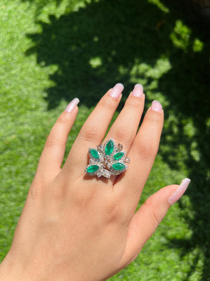 14k Gold Natural Zambian Emerald & Diamond Ring - 2.74 Carats Emerald, 1.93 Carats Diamond Art Nouveau Ring
