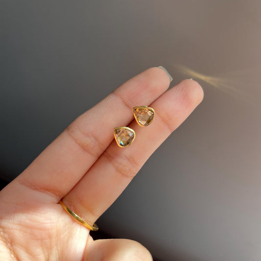 14k Gold Natural Rose Cut Diamond Stud Earrings - 1.22 Carats Diamond Minimalist Earrings