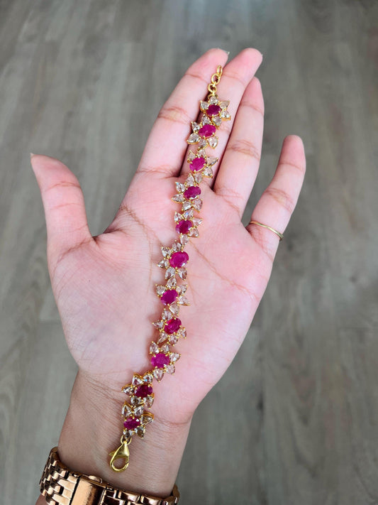 14k Gold Natural Ruby & Rose Cut Diamond Bracelet - 7.49 Carats Ruby, 9.03 Carats Diamond Art Nouveau Bracelet