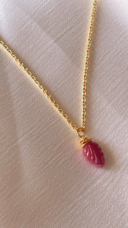 Delicate Ruby Leaf Pendant Necklace