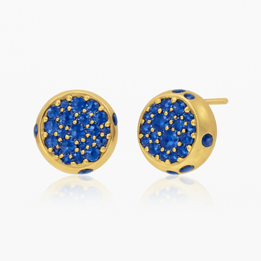 Solid Gold Natural Blue Sapphire Dome Minimalist Stud Earrings