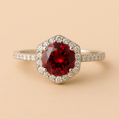 Garnet Hexagon Ring