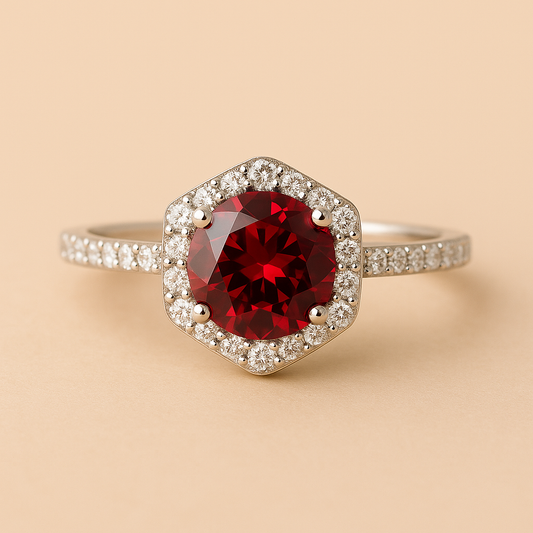 Garnet Hexagon Ring
