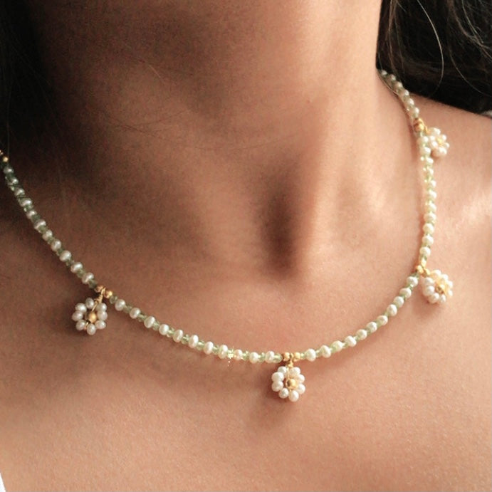 Spring Has Sprung Pearl-Peridot Daisy Necklace