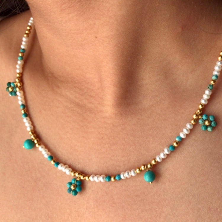 Her Name Was Daisy Pearl-Turquoise Necklace
