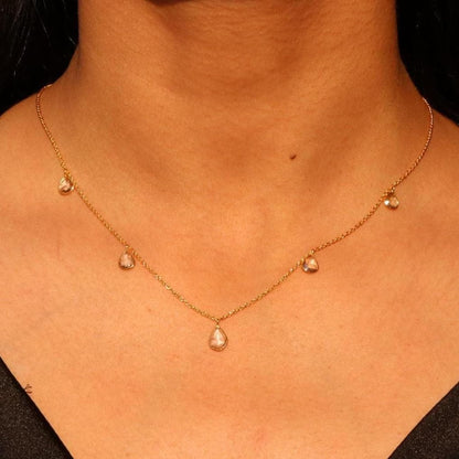 14k Gold Rose Cut Diamond Necklace - 1.64 Carats Diamond Minimalist Necklace