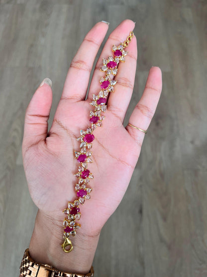14k Gold Natural Ruby & Rose Cut Diamond Bracelet - 7.49 Carats Ruby, 9.03 Carats Diamond Art Nouveau Bracelet