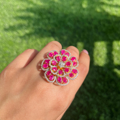14k Gold Natural Ruby & Diamond Ring - 6.78 Carats Ruby, 1.54 Carats Diamond Victorian Ring