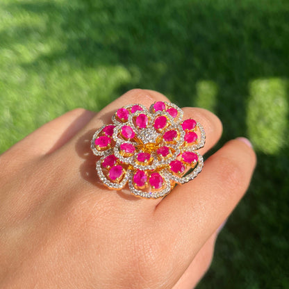 14k Gold Natural Ruby & Diamond Ring - 6.78 Carats Ruby, 1.54 Carats Diamond Victorian Ring