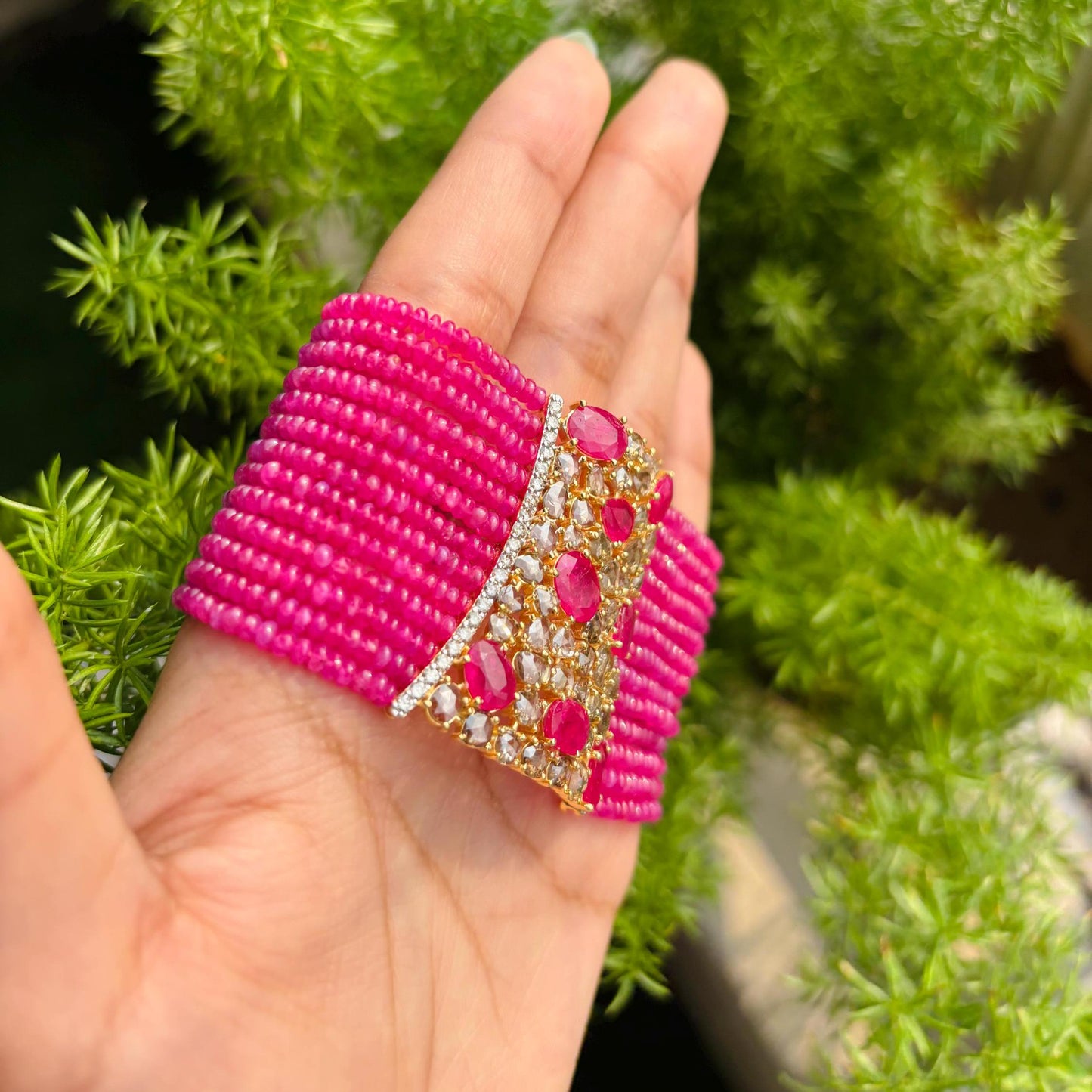 14k Gold Natural Ruby & Diamond Bracelet - 141.04 Carats Ruby, 5.54 Carats Diamond Victorian Beaded Bracelet