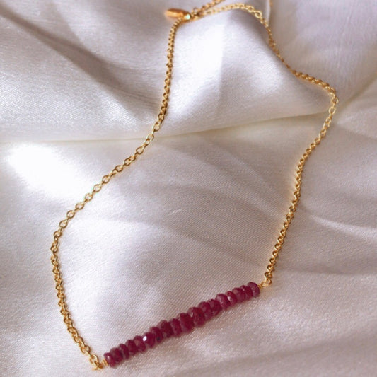 Delicate Ruby Bar Necklace
