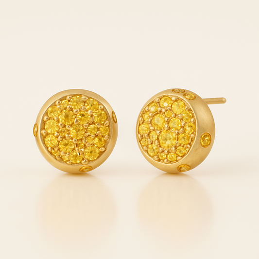Solid Gold Natural Yellow Sapphire Dome Minimalist Stud Earrings