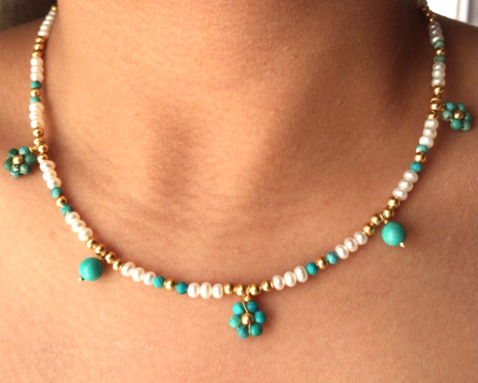 Her Name Was Daisy Pearl-Turquoise Necklace