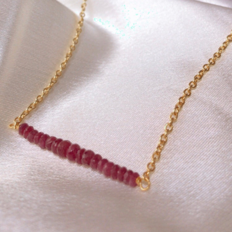 Delicate Ruby Bar Necklace