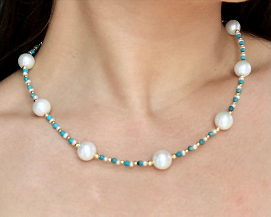 Turquoise Pearl Beaded Necklace
