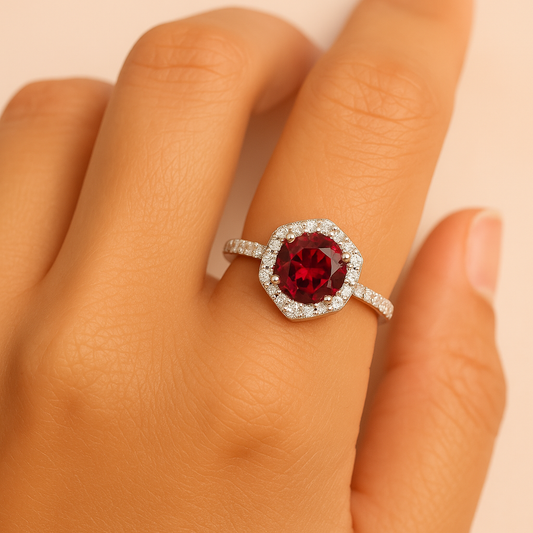 Garnet Hexagon Ring