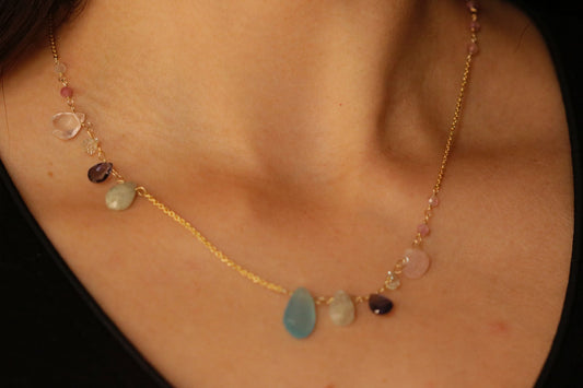 Asymmetrical Aquamarine Necklace - 925 Sterling Silver Jewelry