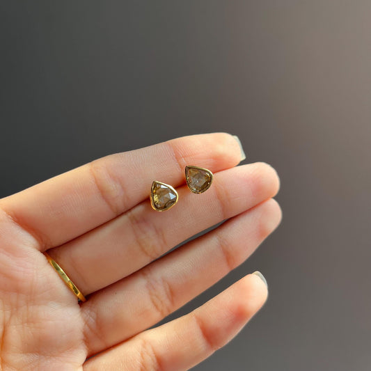 14k Gold Natural Rose Cut Diamond Stud Earrings - 1.22 Carats Diamond Minimalist Earrings