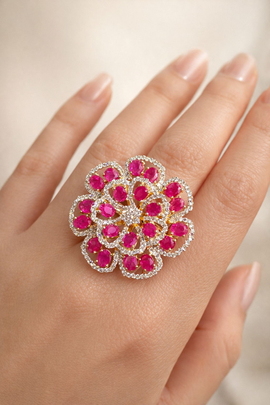 Ruby Diamond Flower Ring