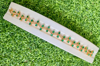 14k Gold Natural Zambian Emerald & Rose Cut Diamond Bracelet - 5.8 Carats Emerald, 1.82 Carats Diamond Art Deco Bracelet