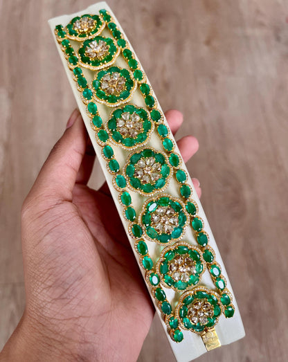 14k Gold Natural Zambian Emerald & Diamond Bracelet - 49.25 Carats Emerald, 12.24 Carats Diamond Victorian Bracelet
