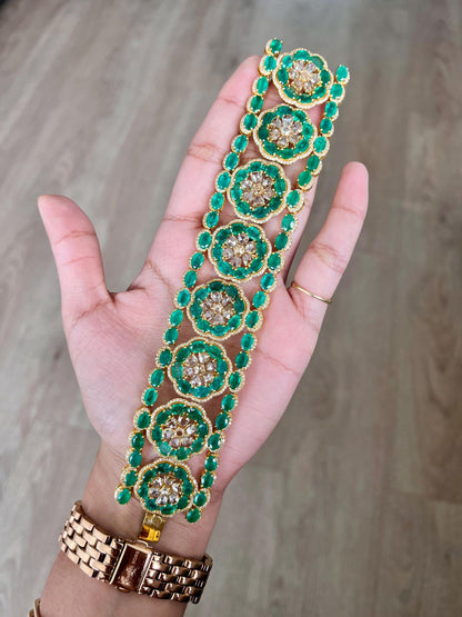 14k Gold Natural Zambian Emerald & Diamond Bracelet - 49.25 Carats Emerald, 12.24 Carats Diamond Victorian Bracelet