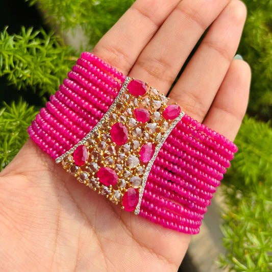 14k Gold Natural Ruby & Diamond Bracelet - 141.04 Carats Ruby, 5.54 Carats Diamond Victorian Beaded Bracelet