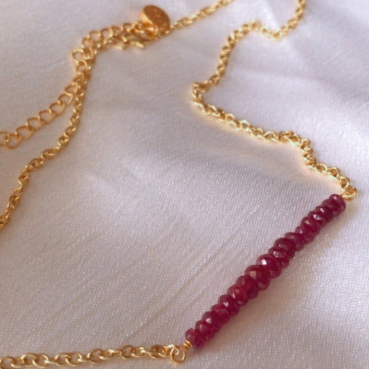 Delicate Ruby Bar Necklace