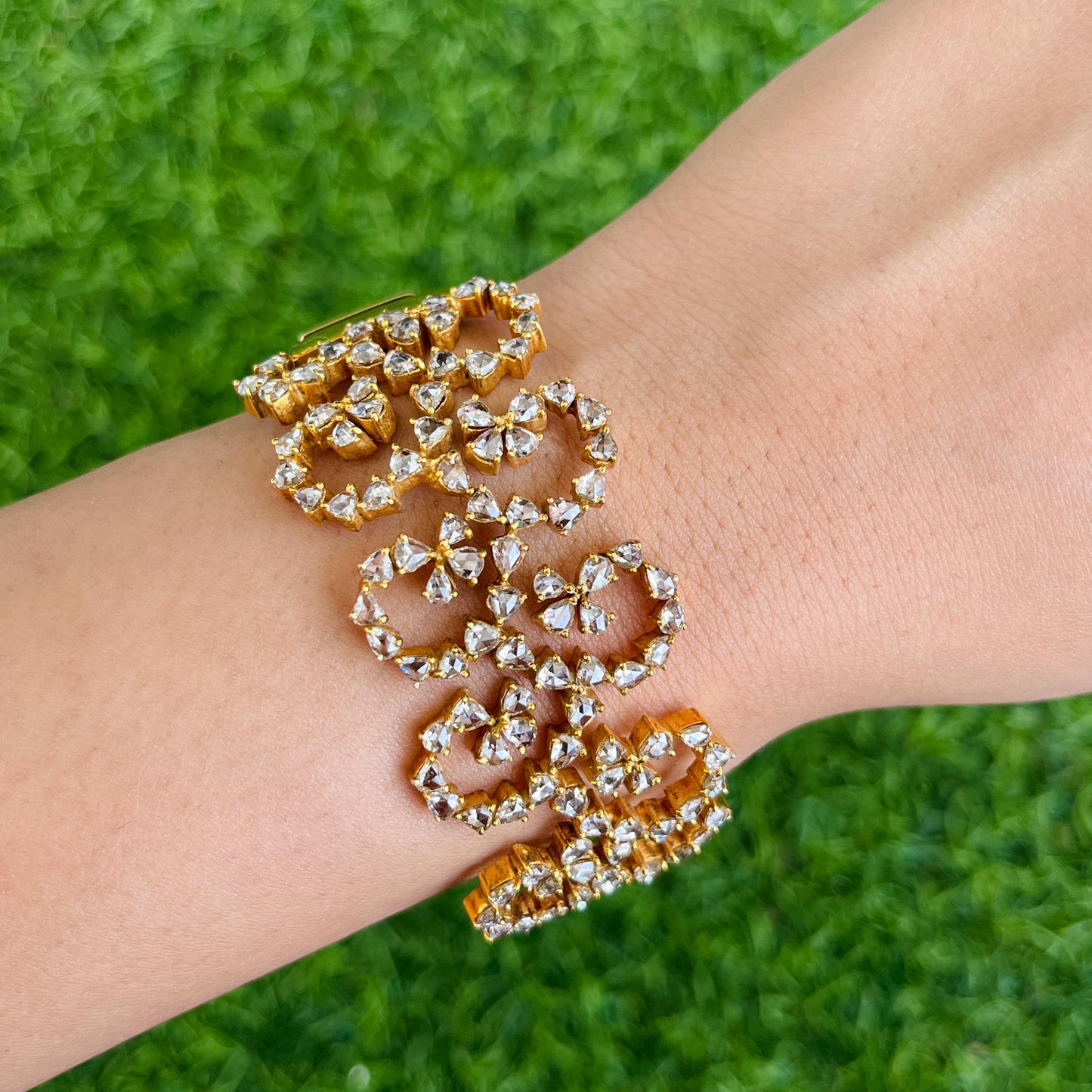 14K Gold Rose Cut Diamond Cuff Bracelet