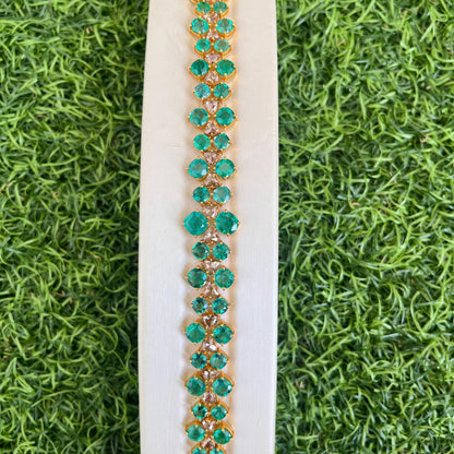 14k Gold Natural Zambian Emerald & Rose Cut Diamond Bracelet - 17.5 Carats Emerald, 3.02 Carats Diamond Art Deco Bracelet