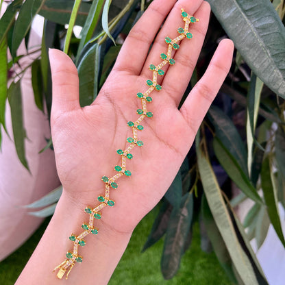 14k Gold Natural Zambian Emerald & Rose Cut Diamond Bracelet - 5.8 Carats Emerald, 1.82 Carats Diamond Art Deco Bracelet