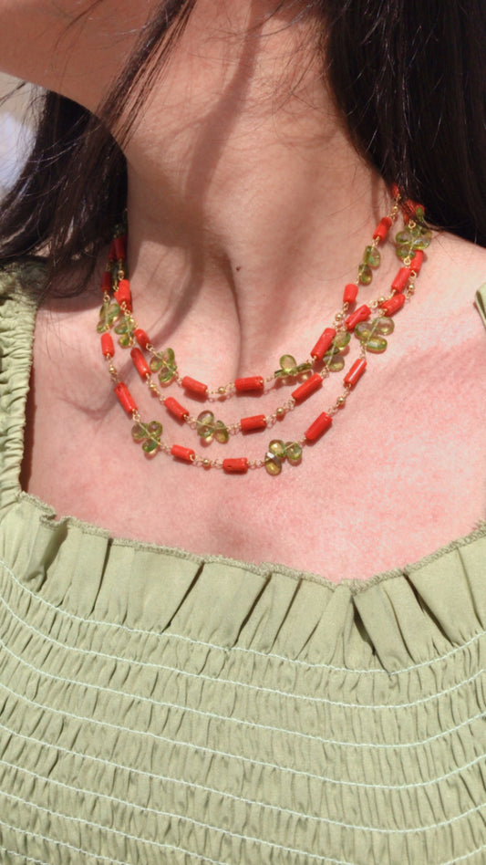 Coral And Peridot Layered Necklace