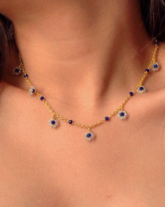 Garden Party Aquamarine Daisy Necklace