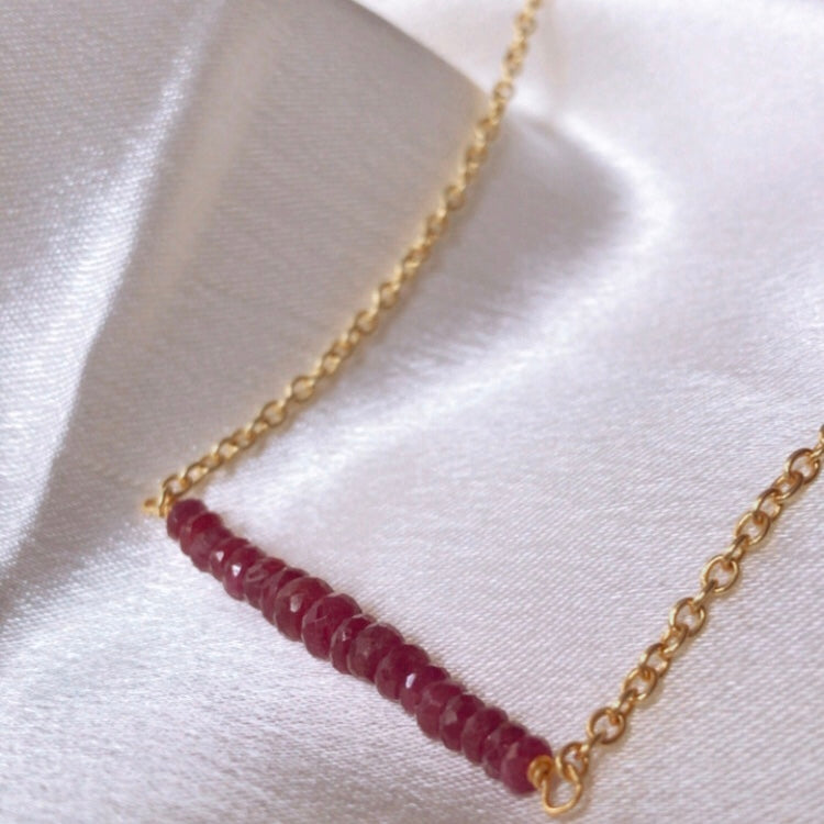 Delicate Ruby Bar Necklace