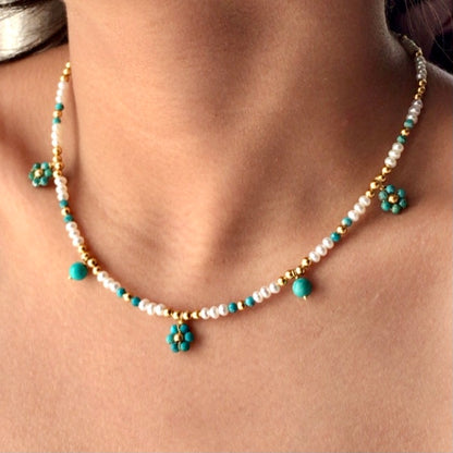 Her Name Was Daisy Pearl-Turquoise Necklace