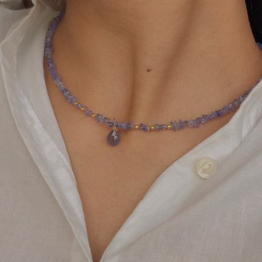Tanzanite Uncut Chips Beaded Necklace