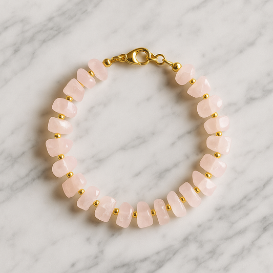 Raw Rose Quartz Beaded Bracelet