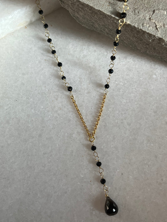 Black Onyx Lariat Necklace