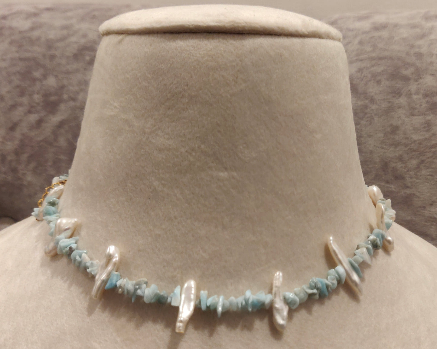 Larimar And Fresh Water Pearl Beaded Necklace