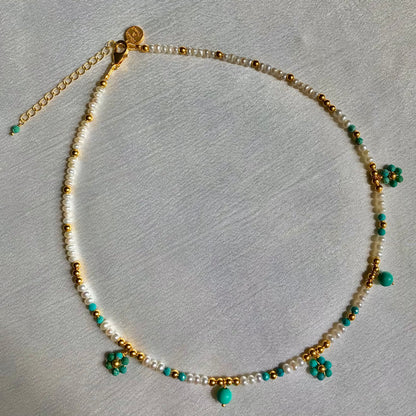 Her Name Was Daisy Pearl-Turquoise Necklace
