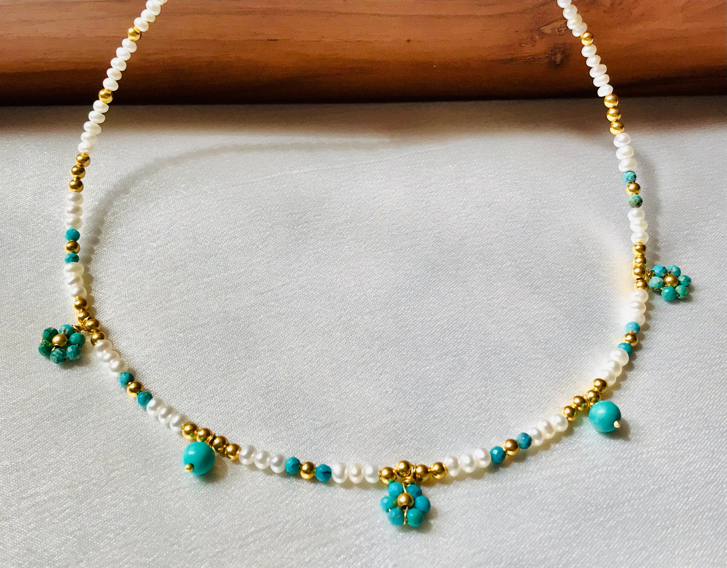Her Name Was Daisy Pearl-Turquoise Necklace