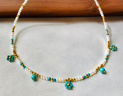 Her Name Was Daisy Pearl-Turquoise Necklace