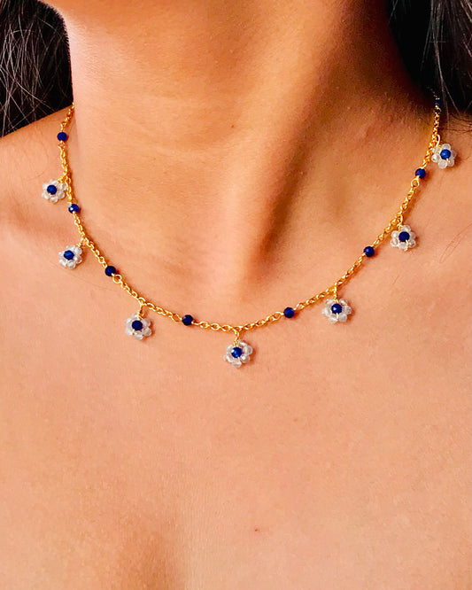 Garden Party Aquamarine Daisy Necklace