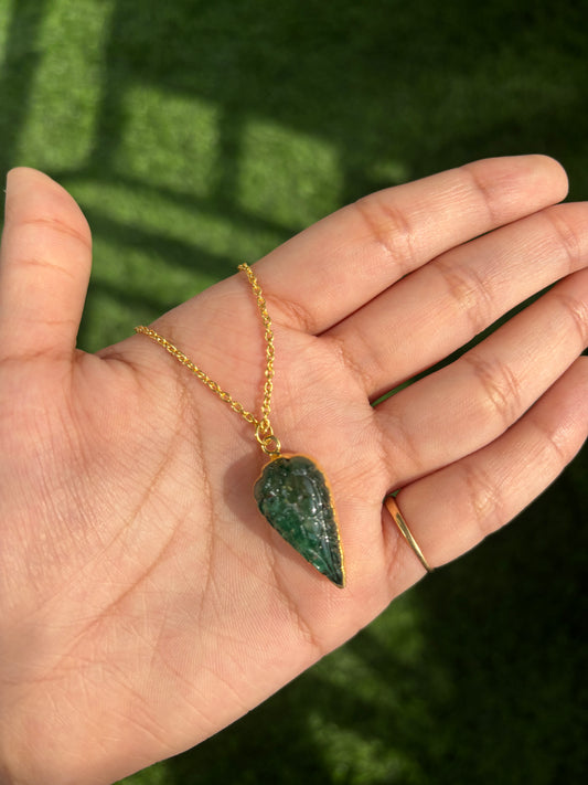Natural Emerald Carving Pendant Necklace