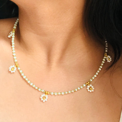 Spring Has Sprung Pearl-Peridot Daisy Necklace