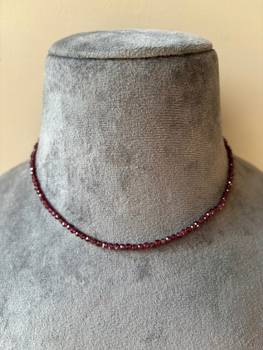 Dainty Garnet Beaded Necklace